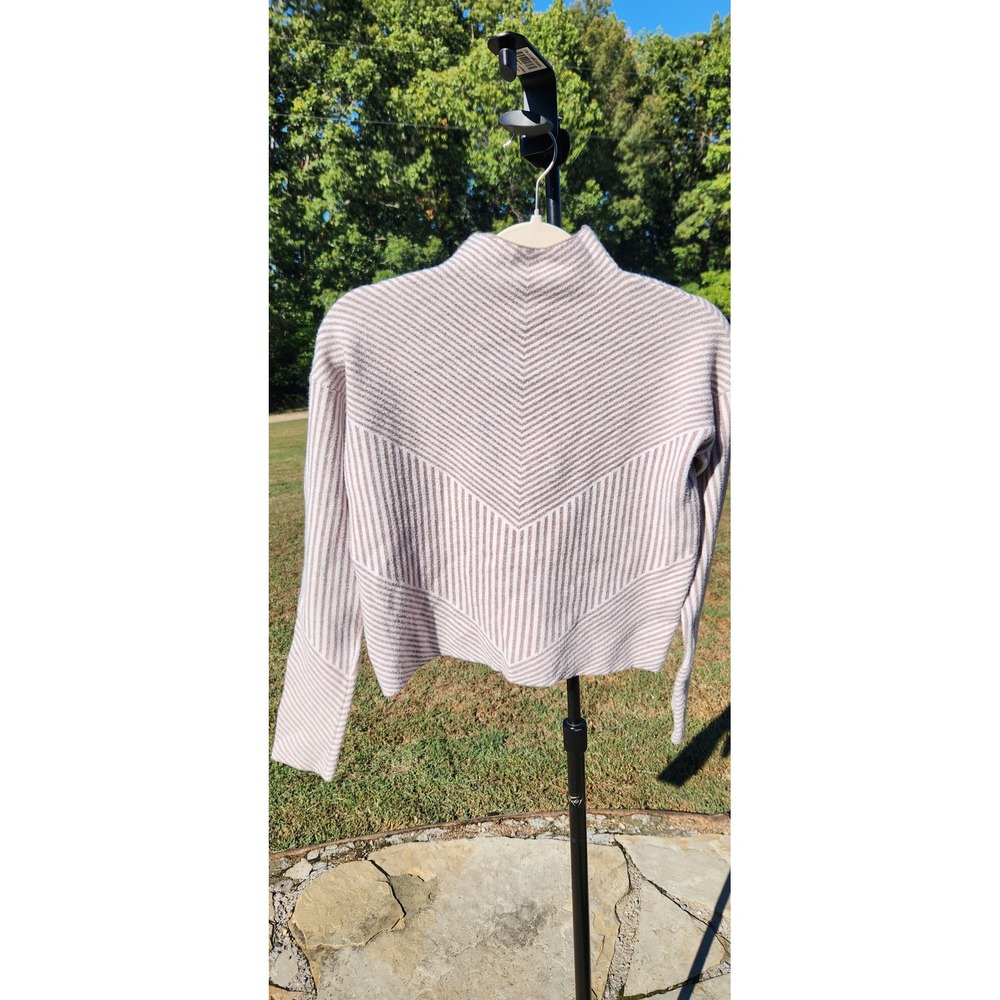Cynthia Rowley Womens XS Tan White Striped Mock Neck Cropped Knit Sweater